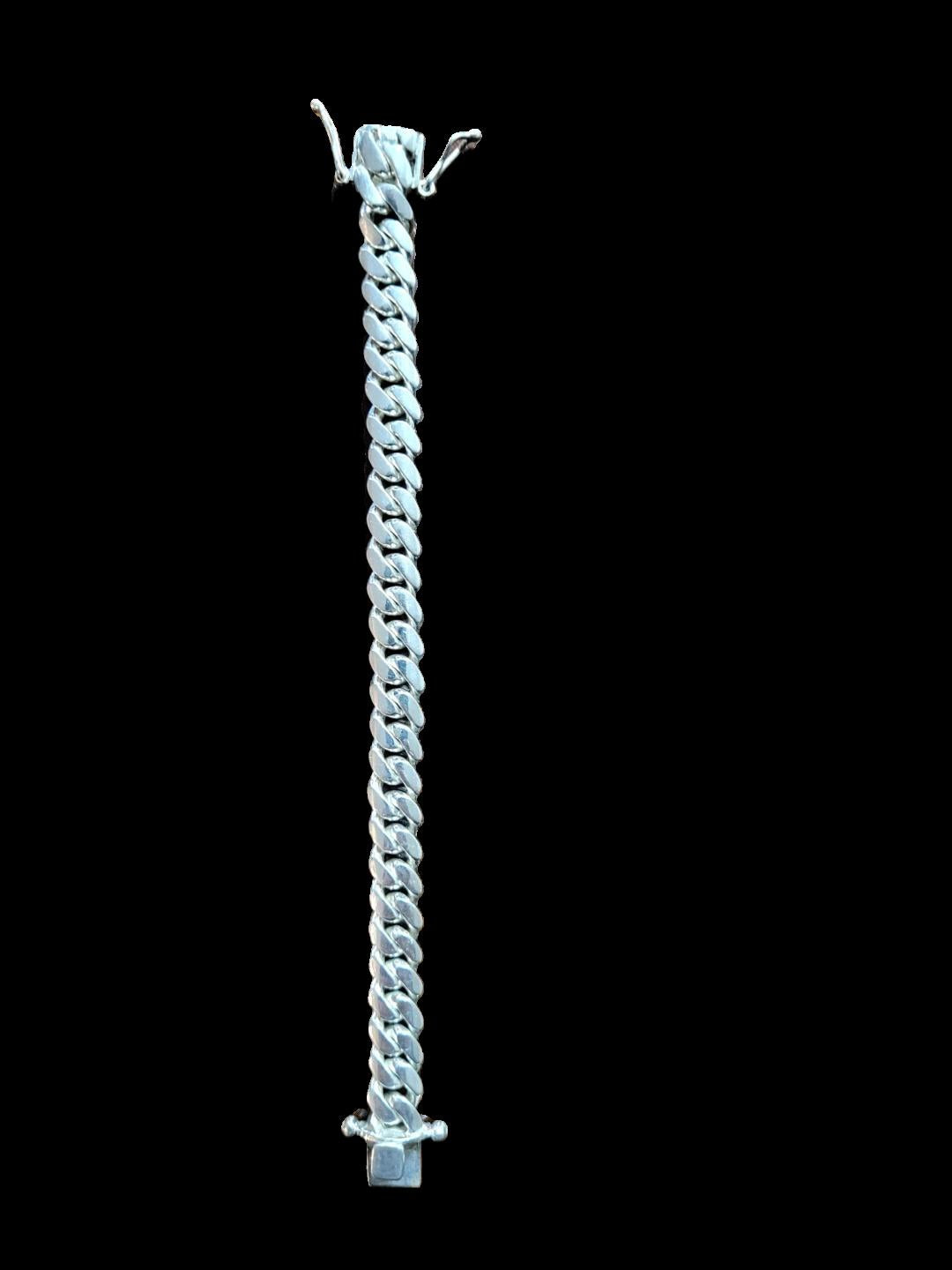 Pulsera de eslabones cubanos de Miami, plata fina 999, grosor de 10 mm, longitud de 7 pulgadas.