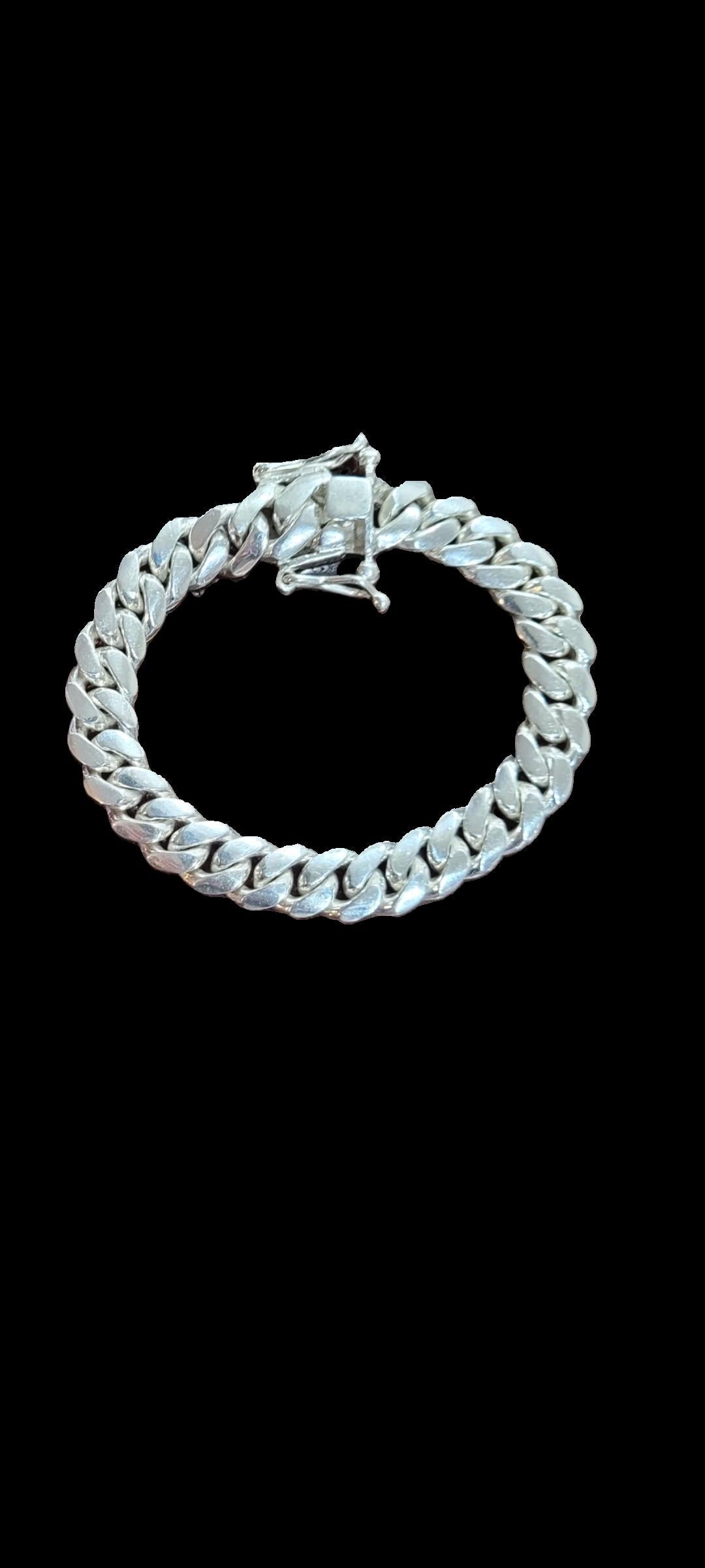 Pulsera de eslabones cubanos de Miami, plata fina 999, grosor de 10 mm, longitud de 7 pulgadas.