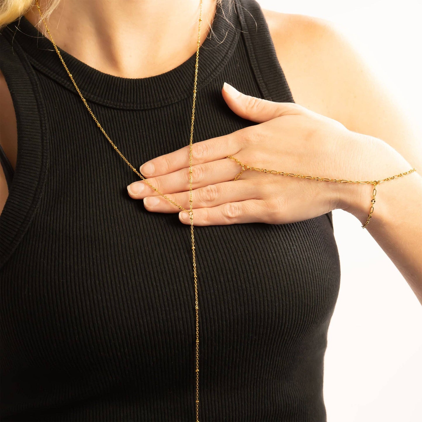 18K Gold PVD Stainless Steel Smooth Lip Hand Chain