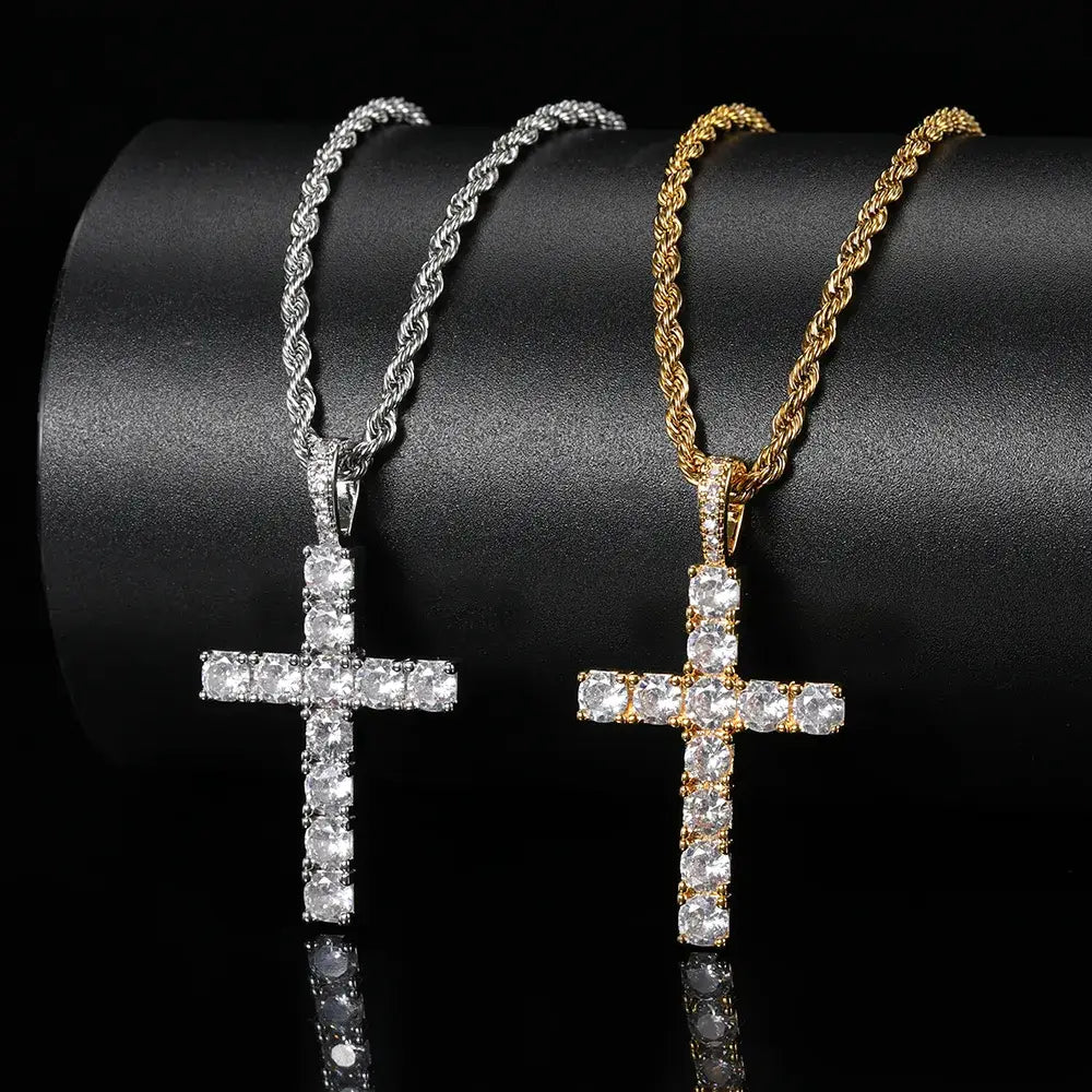 18K Gold Diamond Cross Pendant Necklace