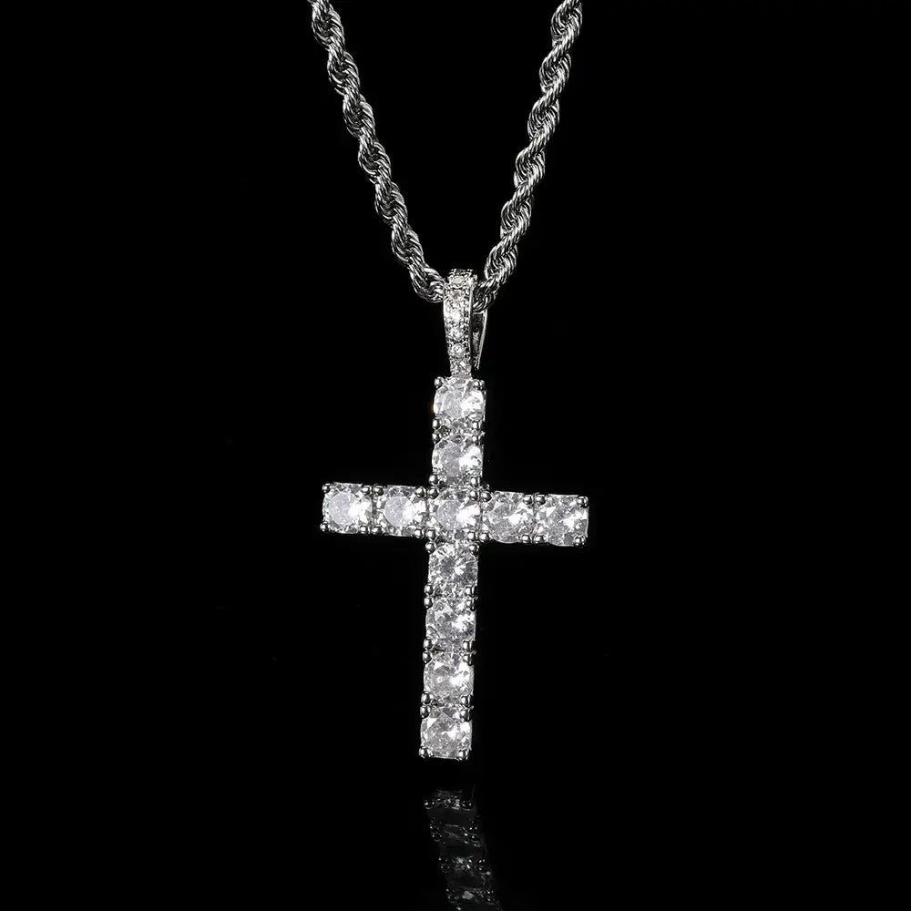 18K Gold Diamond Cross Pendant Necklace