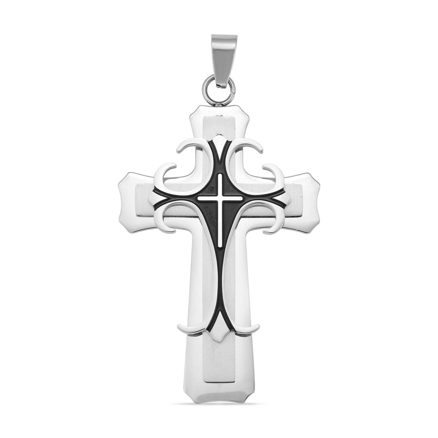 Stainless Steel And Black Layered Cross Pendant