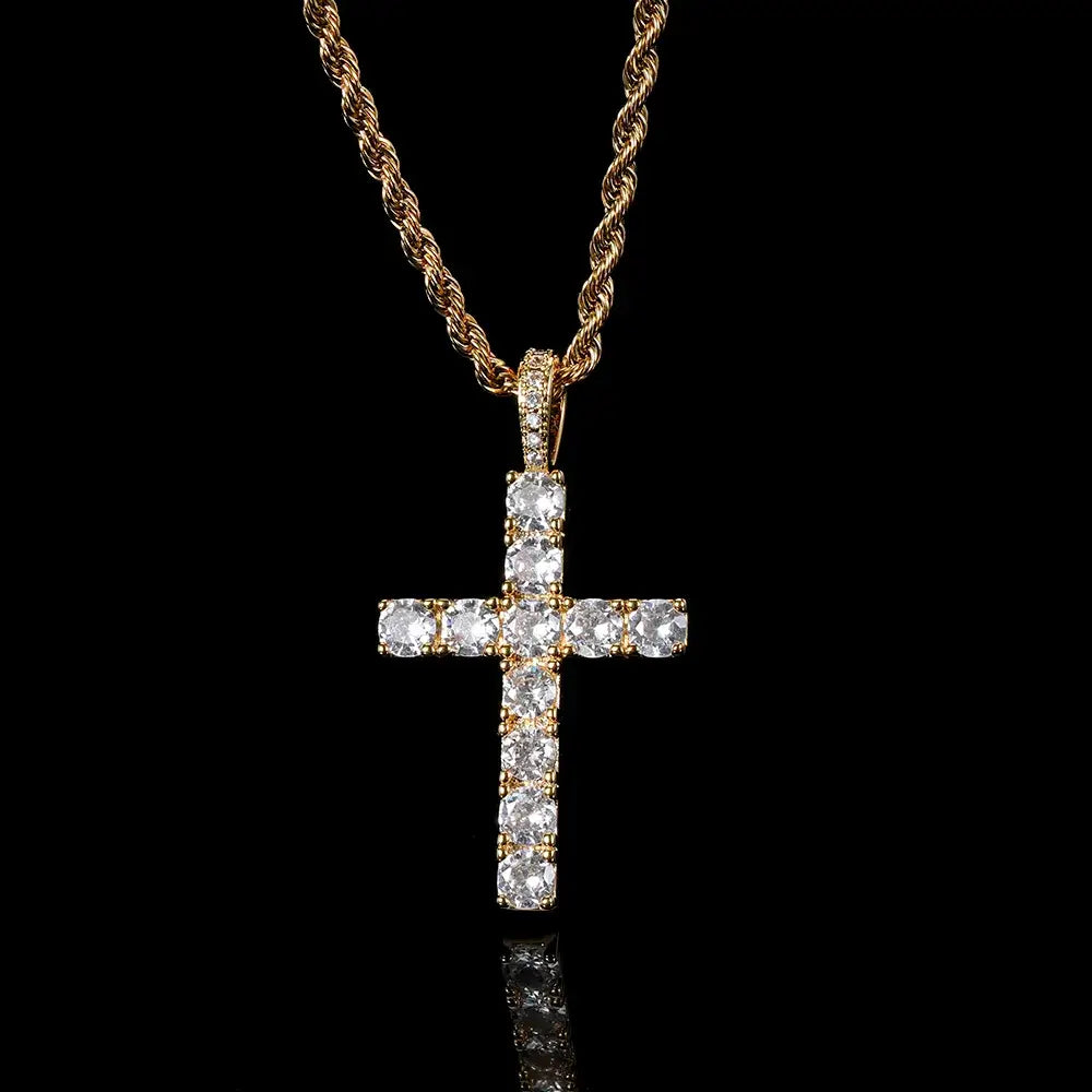 18K Gold Diamond Cross Pendant Necklace