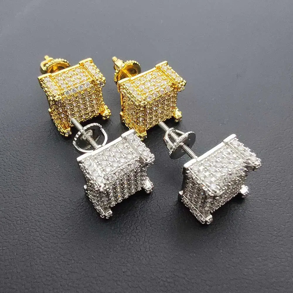 18K Gold Diamond Square Earrings
