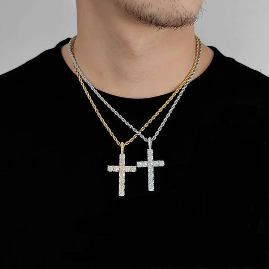 18K Gold Diamond Cross Pendant Necklace