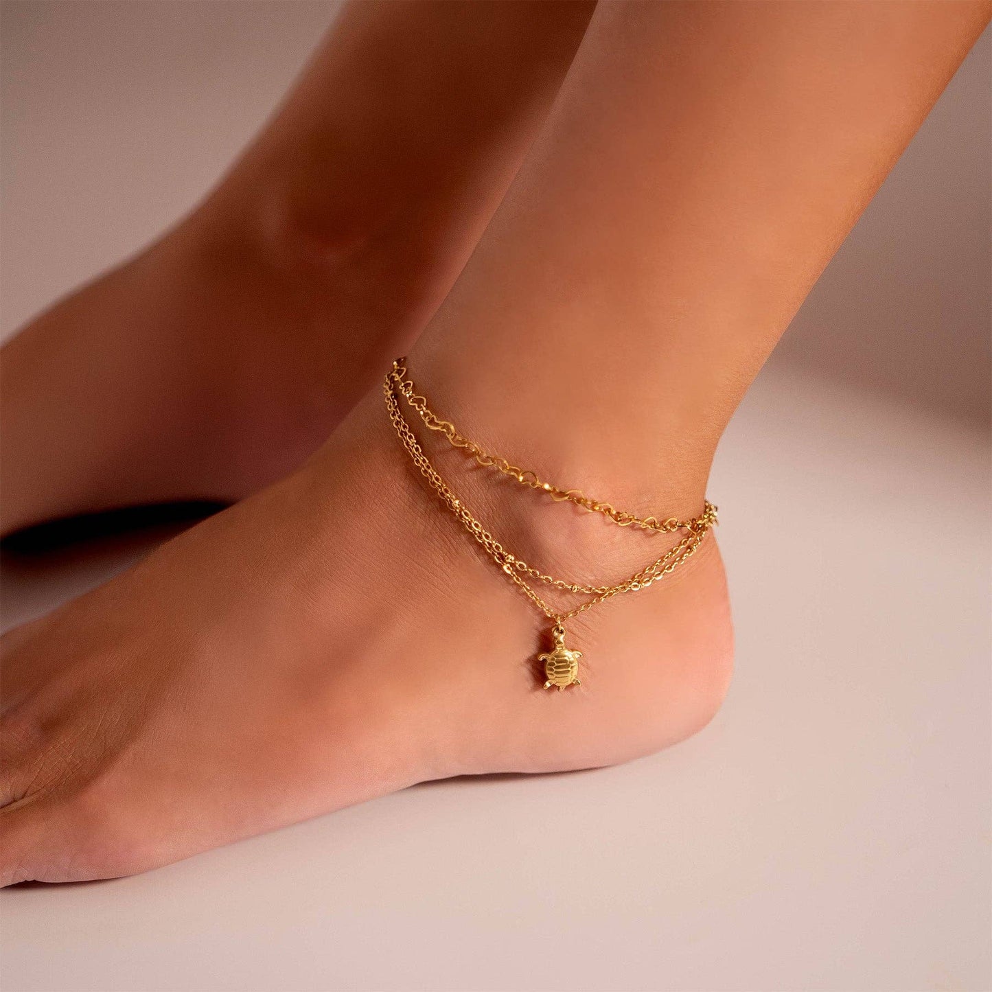 18K Gold PVD Stainless Steel Sea Turtle Charm Anklet