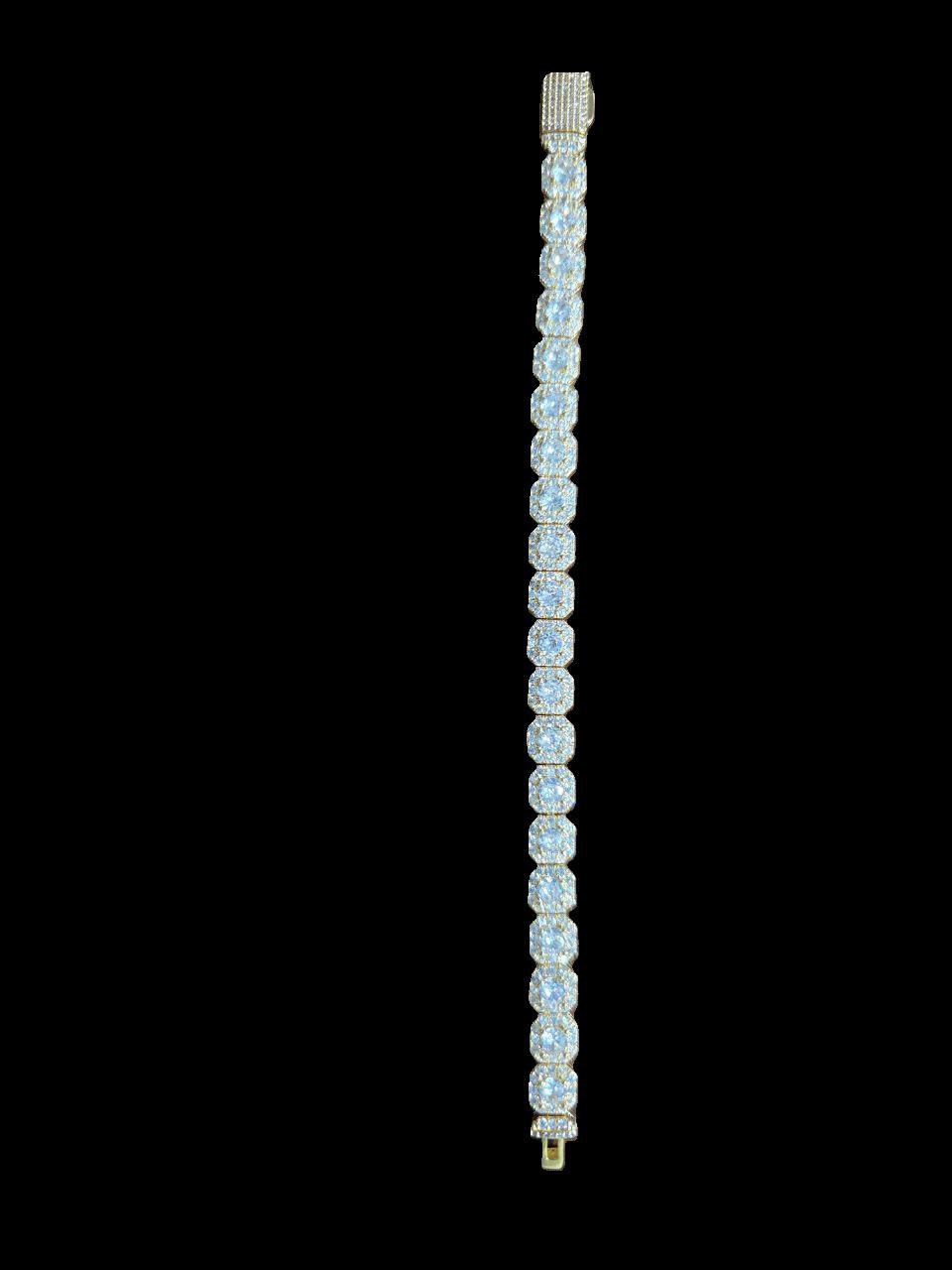 10mm 18k Gold Diamond Clustered Tennis Chain Bracelets / MSRP $90