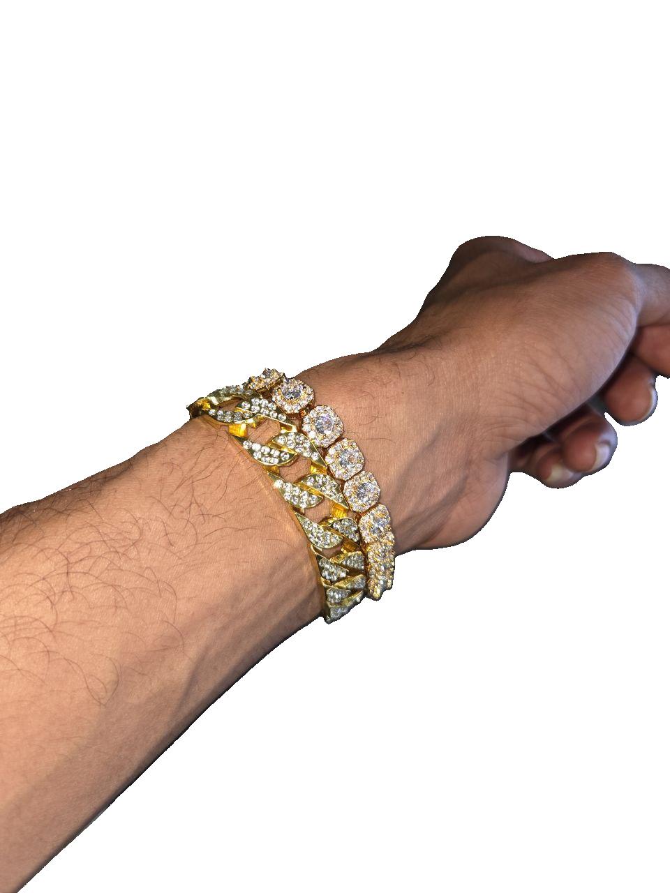 10mm 18k Gold Diamond Clustered Tennis Chain Bracelets / MSRP $90