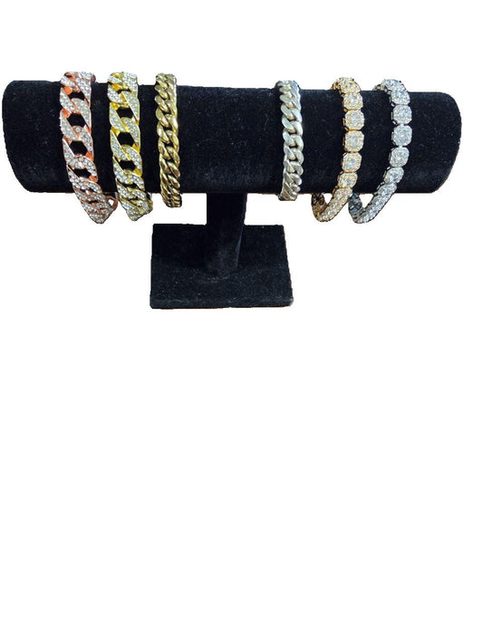 10mm 18k Gold Diamond Clustered Tennis Chain Bracelets / MSRP $90