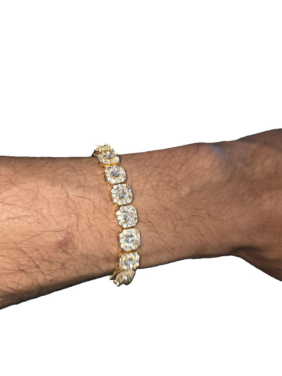 10mm 18k Gold Diamond Clustered Tennis Chain Bracelets / MSRP $90