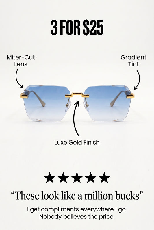 Luxury Rimless Miter-Cut Gradient Lens Sunglasses