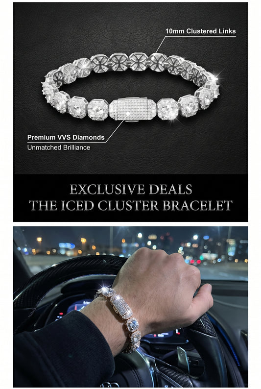 10mm Silver Diamond Clustered Tennis Chain Bracelet