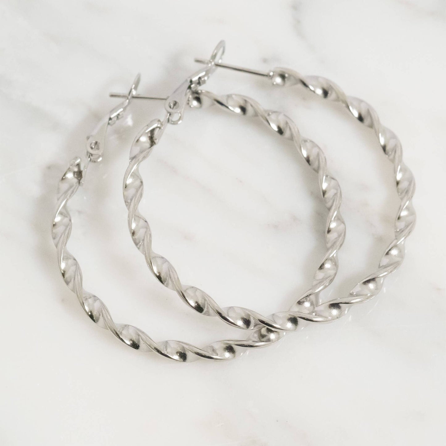 18K Gold PVD Stainless Steel Twist Hoop Earrings