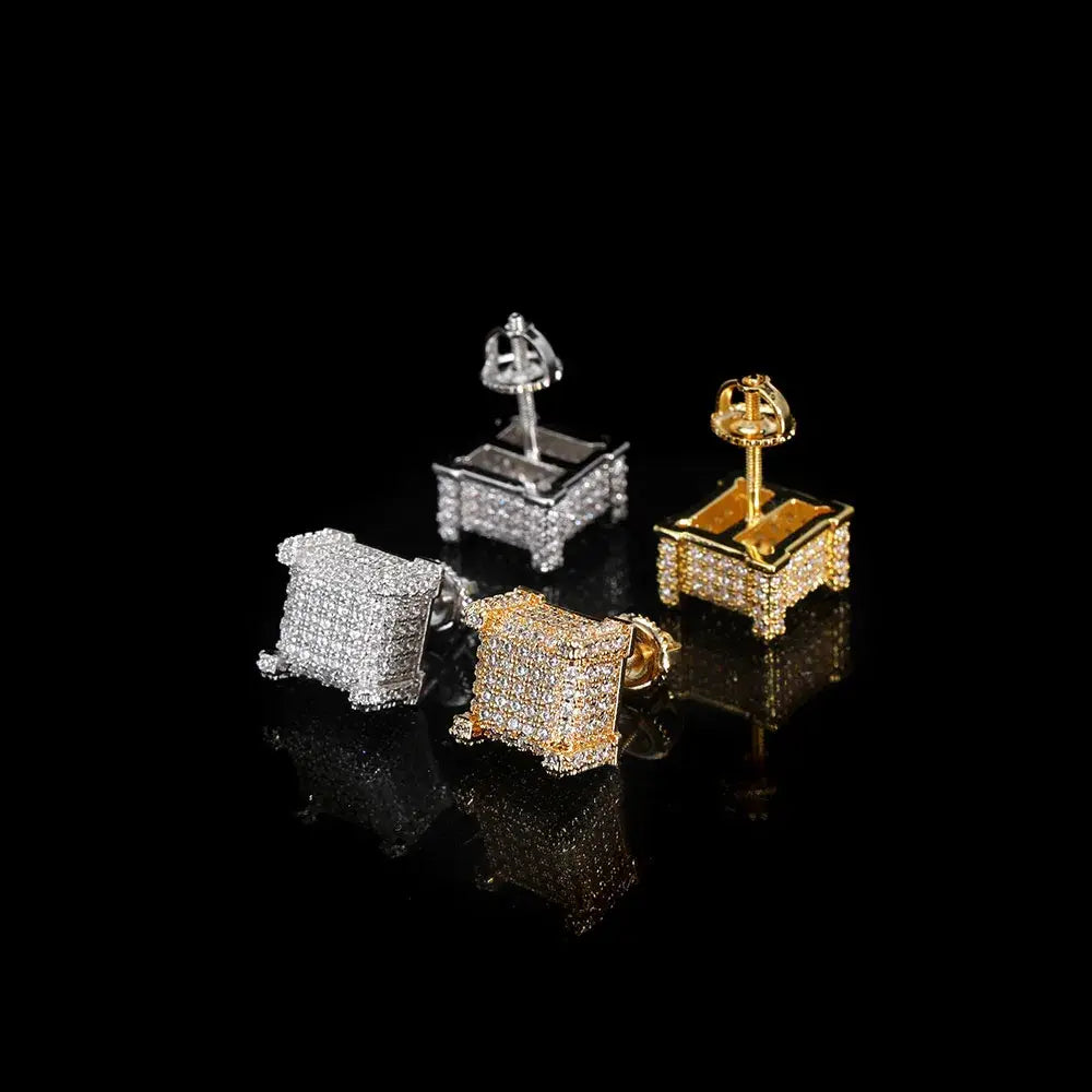 18K Gold Diamond Square Earrings