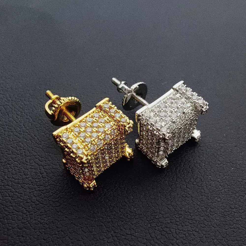 18K Gold Diamond Square Earrings