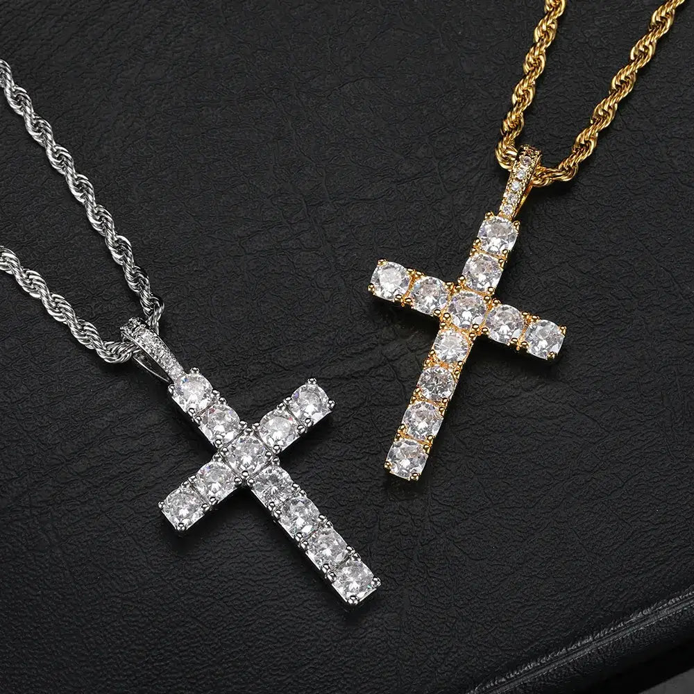 18K Gold Diamond Cross Pendant Necklace