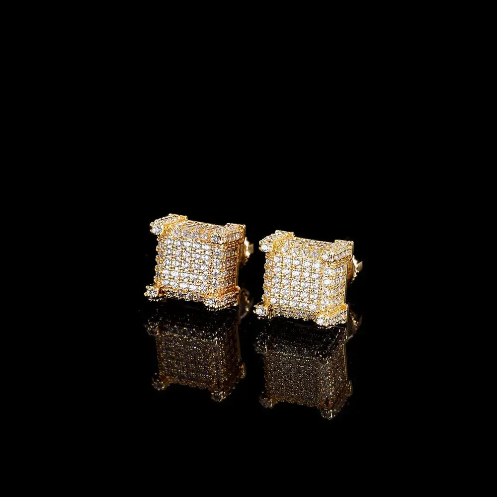 18K Gold Diamond Square Earrings