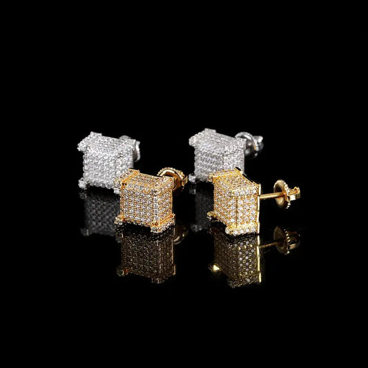 18K Gold Diamond Square Earrings