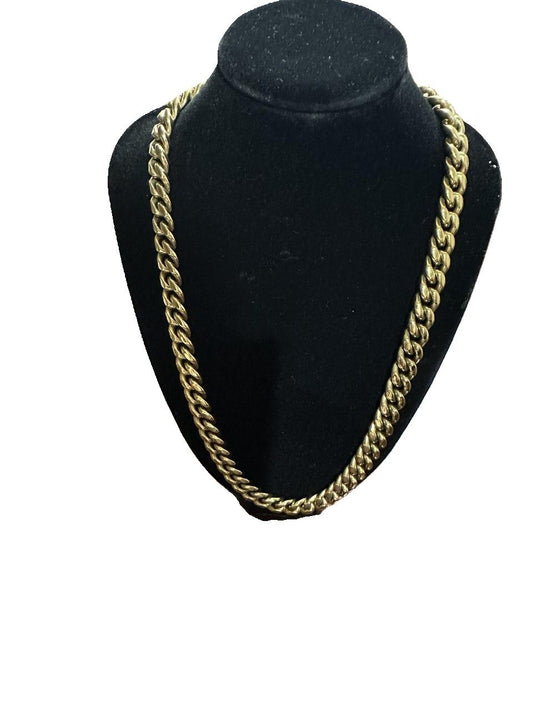 Cadena de eslabones cubanos chapada en oro amarillo de 14 quilates, grosor de 10 mm, longitud de 20 pulgadas