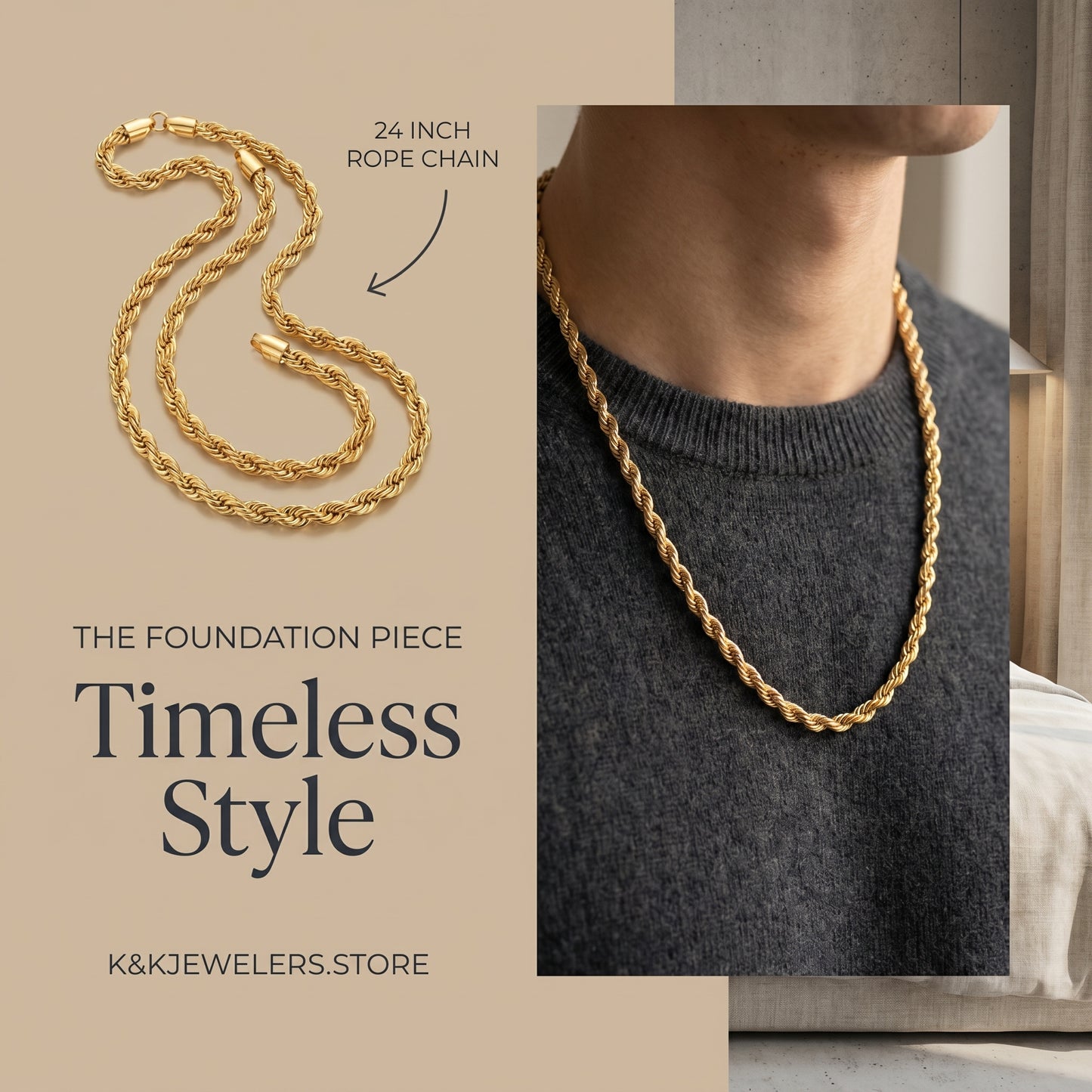 Gold & Silver Stainless Steel Rope Chain Necklaces