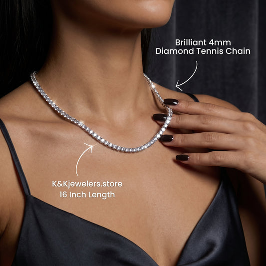 Silver Diamond Tennis Chain Necklace