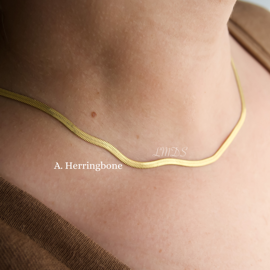 Herringbone Necklace - 18k Gold Pvd Plated Chain
