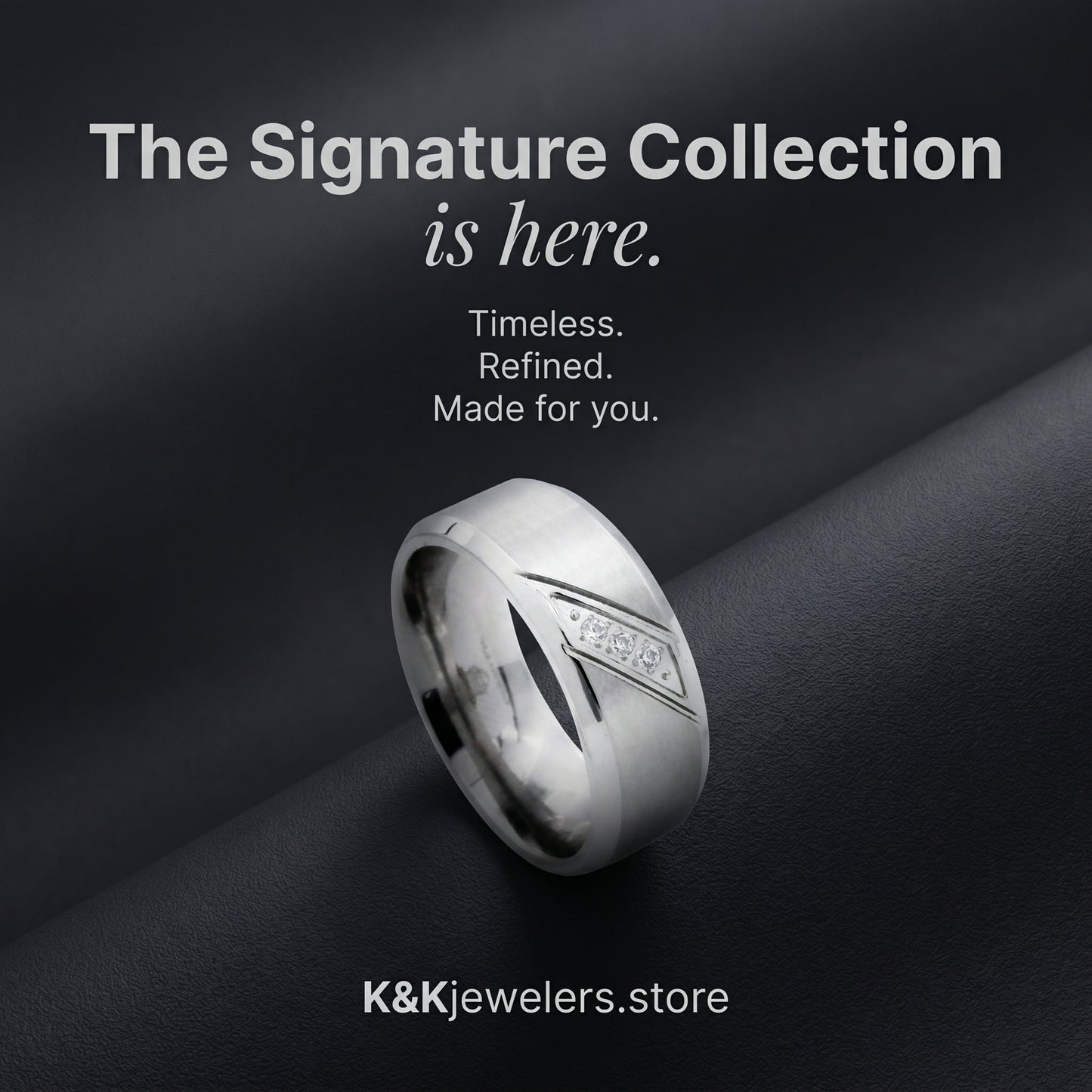 Men's Stainless Steel Band Ring With Cubic Zirconia