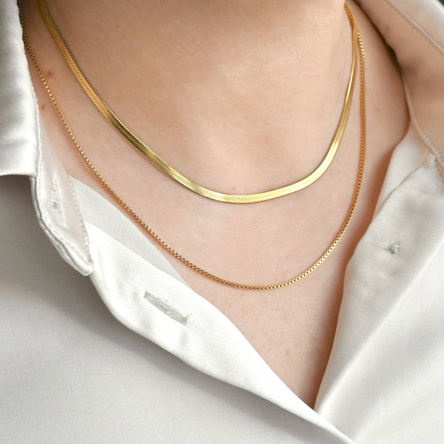 Herringbone Necklace - 18k Gold Pvd Plated Chain