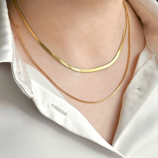 Herringbone Necklace - 18k Gold Pvd Plated Chain