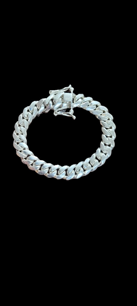 Pulsera de eslabones cubanos de Miami, plata fina 999, grosor de 10 mm, longitud de 7 pulgadas.