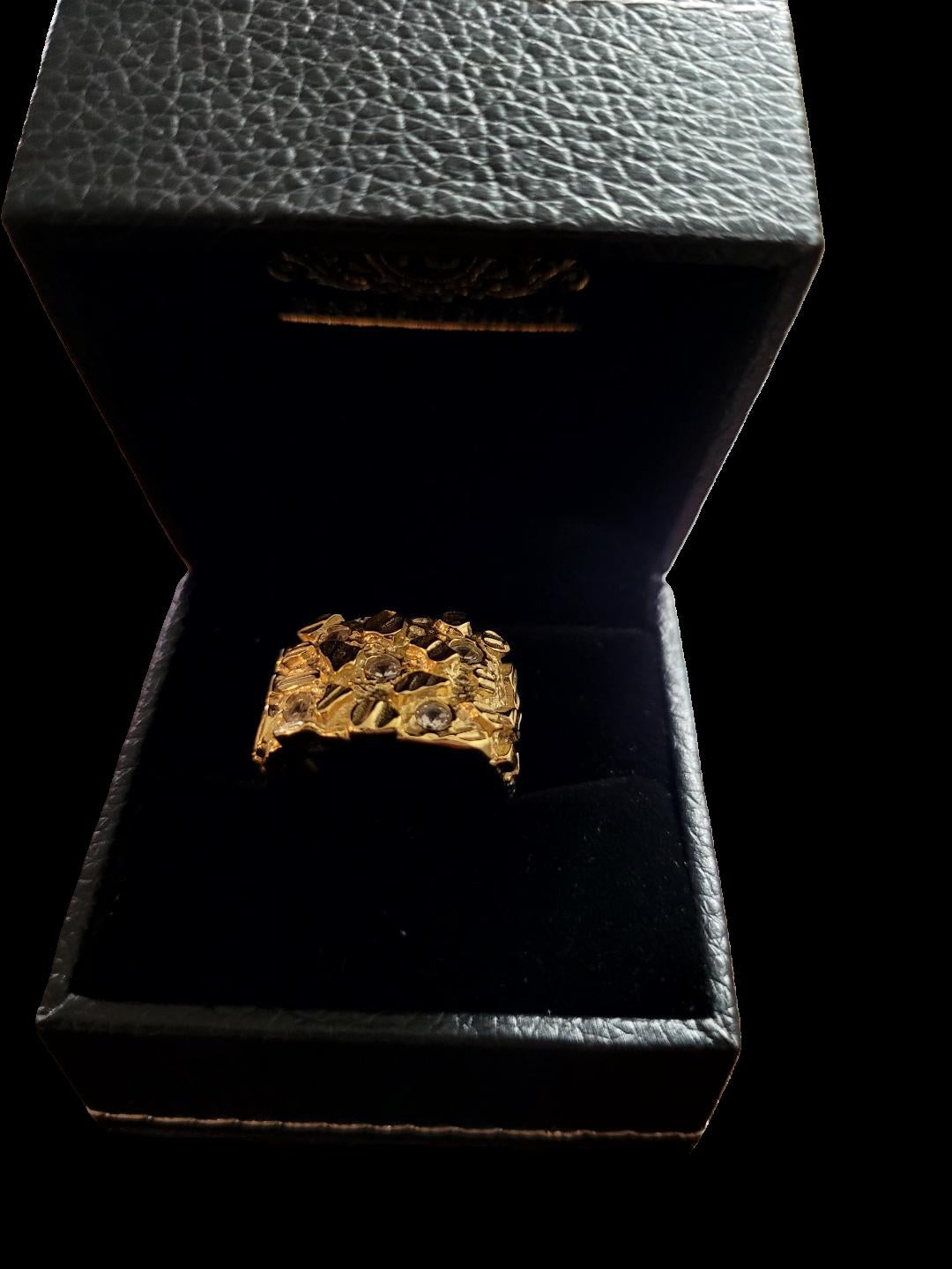 Anillo de pepita de iceberg en una montaña, oro vermeil de 14 quilates, plata 925 y circonitas talla 7
