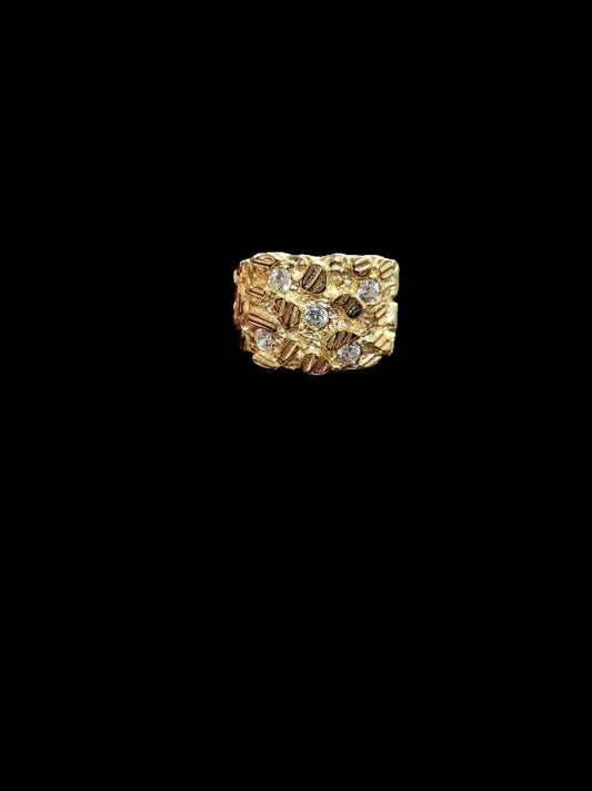 Anillo de pepita de iceberg en una montaña, oro vermeil de 14 quilates, plata 925 y circonitas talla 7